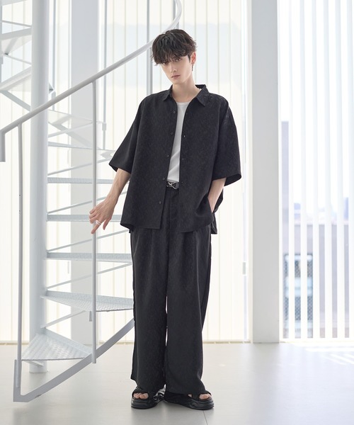 ETELIO（エテリオ）の「総柄ジャガード2タックワイドバギースラックス（スラックス・メンズ・チャコール/ブラック・S/M/L/XL）」の22枚目の写真