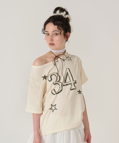 TINA:JOJUN(ティーナジョジュン)の「オーバーサイズ プリントTシャツ TINA:JOJUN(Tシャツ/カットソー・レディース・アイボリー/ピンク・M)」の6枚目の写真