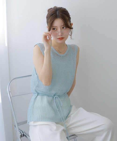 cami layered sleeveless mesh knit /キャミレイヤードノースリーブ