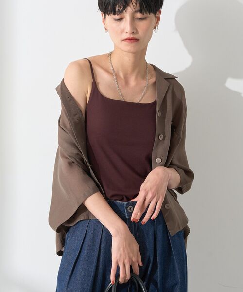 AMERICAN HOLIC（アメリカンホリック）の「【カップ付き】細リブキャミソール（キャミソール・レディース・ブラウン/グリーン/オレンジ/チャコールグレー/ブラック/アイボリー・M/L）」の4枚目の写真