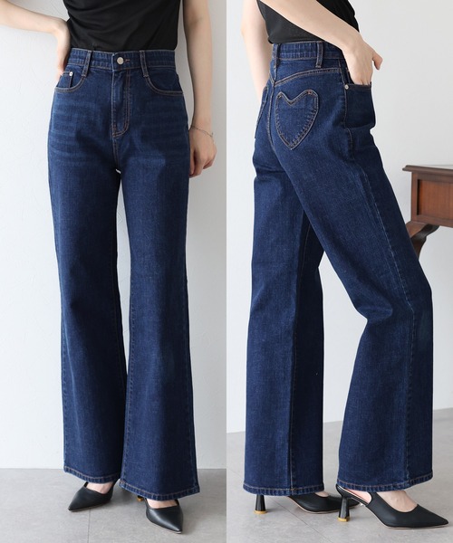 BLUEEAST(ブルーイースト)の「ハートポケットフレアデニムパンツ(デニムパンツ・レディース・ネイビー・MEDIUM/LARGE)」の1枚目の写真