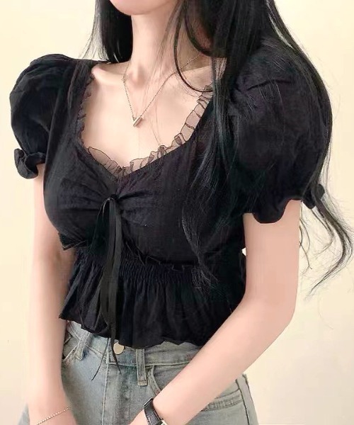 SHEENA(シーナ)の「パフスリーブギャザーフリルショート丈トップス(Tシャツ/カットソー・レディース・ブラック/ホワイト・M)」の22枚目の写真