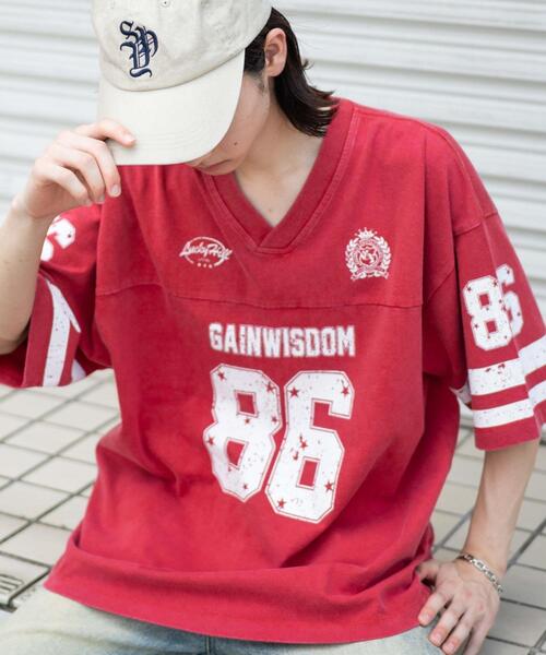 WEGO(ウィゴー)の「WEGO/パウダーブリーチホッケーT(Tシャツ/カットソー・メンズ・レッド/ブラック・MEDIUM/LARGE)」の2枚目の写真