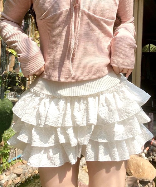THE HITSS（ヒッツ）の「【インパン裏地あり】フリル レイヤード ティアード ボリューム ミニスカート スカパン（スカート・レディース・ホワイト/ブラック・FREE）」の2枚目の写真