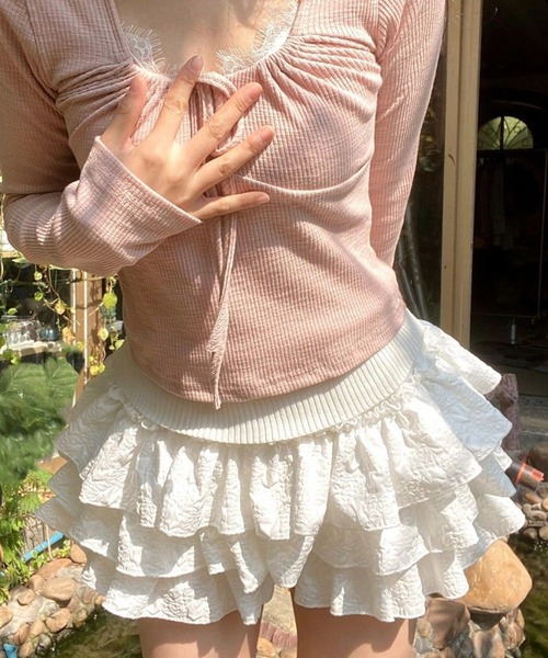 THE HITSS（ヒッツ）の「【インパン裏地あり】フリル レイヤード ティアード ボリューム ミニスカート スカパン（スカート・レディース・ホワイト/ブラック・FREE）」の4枚目の写真