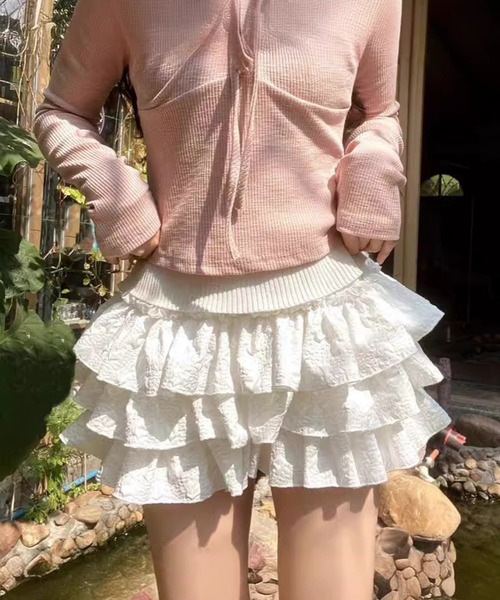 THE HITSS（ヒッツ）の「【インパン裏地あり】フリル レイヤード ティアード ボリューム ミニスカート スカパン（スカート・レディース・ホワイト/ブラック・FREE）」の5枚目の写真