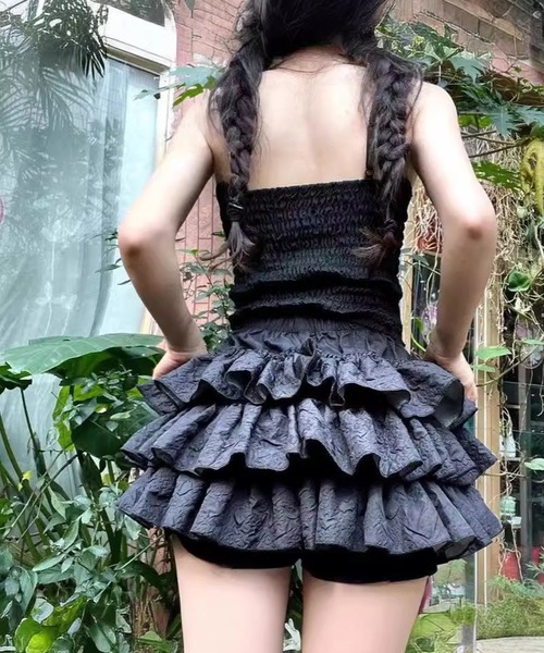 THE HITSS（ヒッツ）の「【インパン裏地あり】フリル レイヤード ティアード ボリューム ミニスカート スカパン（スカート・レディース・ホワイト/ブラック・FREE）」の11枚目の写真