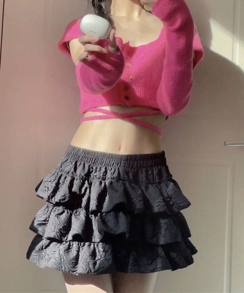 THE HITSS（ヒッツ）の「【インパン裏地あり】フリル レイヤード ティアード ボリューム ミニスカート スカパン（スカート・レディース・ホワイト/ブラック・FREE）」の9枚目の写真