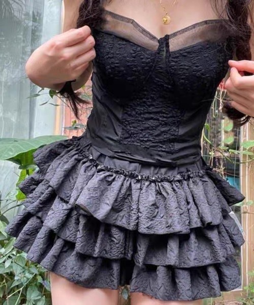 THE HITSS（ヒッツ）の「【インパン裏地あり】フリル レイヤード ティアード ボリューム ミニスカート スカパン（スカート・レディース・ホワイト/ブラック・FREE）」の10枚目の写真