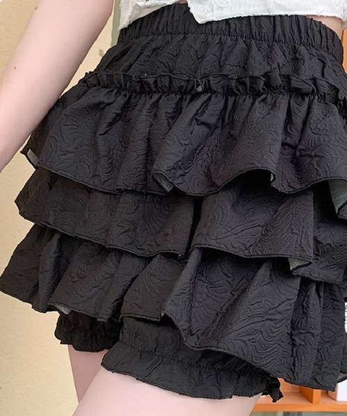THE HITSS（ヒッツ）の「【インパン裏地あり】フリル レイヤード ティアード ボリューム ミニスカート スカパン（スカート・レディース・ホワイト/ブラック・FREE）」の7枚目の写真