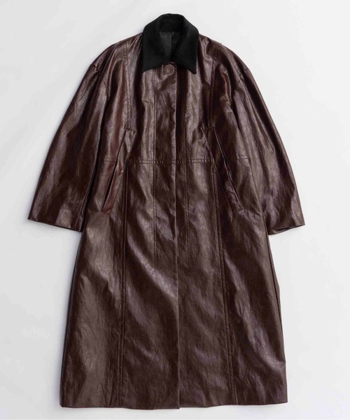 MAISON SPECIAL（メゾンスペシャル）の「Vegan Leather  Balmacaan Coat/ヴィーガンレザーステンカラーコート（ステンカラーコート・レディース・ダークブラウン/ボルドー/ライトイエロー・FREE）」の11枚目の写真