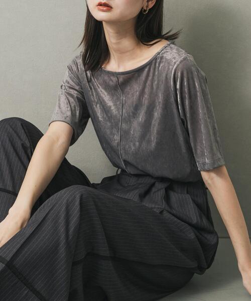 SENSE OF PLACE by URBAN RESEARCH(センスオブプレイスバイアーバンリサーチ)の「シアーベロアTシャツ(半袖)(Tシャツ/カットソー・レディース・グレー/モカ/ネイビー・ONE)」の1枚目の写真
