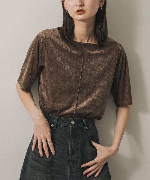 SENSE OF PLACE by URBAN RESEARCH(センスオブプレイスバイアーバンリサーチ)の「シアーベロアTシャツ(半袖)(Tシャツ/カットソー・レディース・グレー/モカ/ネイビー・ONE)」の2枚目の写真