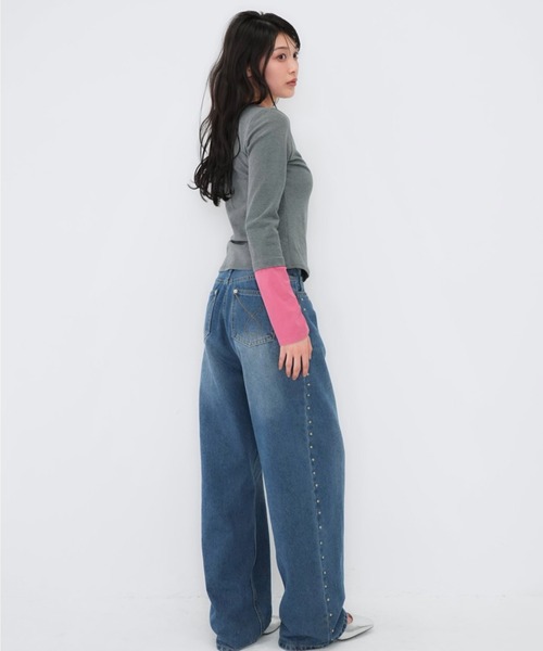 Enewd nina（エニュードニーナ）の「ZOZO限定 大人気 ハーフボタン レイヤード風 ロングTシャツ トレンド  グレー×ピンク　カラー【今期新発売】（Tシャツ/カットソー・レディース・ピンク・FREE）」の9枚目の写真