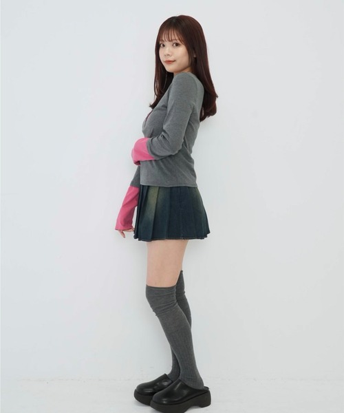 Enewd nina（エニュードニーナ）の「ZOZO限定 大人気 ハーフボタン レイヤード風 ロングTシャツ トレンド  グレー×ピンク　カラー【今期新発売】（Tシャツ/カットソー・レディース・ピンク・FREE）」の22枚目の写真