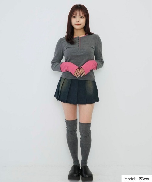 Enewd nina（エニュードニーナ）の「ZOZO限定 大人気 ハーフボタン レイヤード風 ロングTシャツ トレンド  グレー×ピンク　カラー【今期新発売】（Tシャツ/カットソー・レディース・ピンク・FREE）」の20枚目の写真