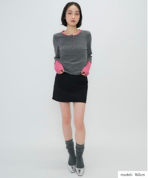 Enewd nina（エニュードニーナ）の「ZOZO限定 大人気 ハーフボタン レイヤード風 ロングTシャツ トレンド  グレー×ピンク　カラー【今期新発売】（Tシャツ/カットソー・レディース・ピンク・FREE）」の15枚目の写真