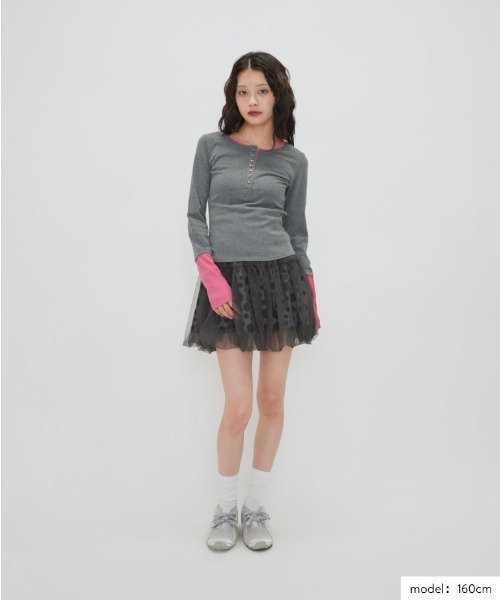 Enewd nina（エニュードニーナ）の「ZOZO限定 大人気 ハーフボタン レイヤード風 ロングTシャツ トレンド  グレー×ピンク　カラー【今期新発売】（Tシャツ/カットソー・レディース・ピンク・FREE）」の10枚目の写真