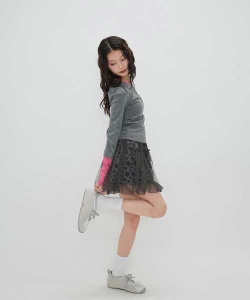 Enewd nina（エニュードニーナ）の「ZOZO限定 大人気 ハーフボタン レイヤード風 ロングTシャツ トレンド  グレー×ピンク　カラー【今期新発売】（Tシャツ/カットソー・レディース・ピンク・FREE）」の14枚目の写真