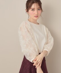 couture brooch（クチュールブローチ）の「【接触冷感・UVカット・マシンウォッシャブル】袖レースドッキングカットソー（Tシャツ/カットソー）」