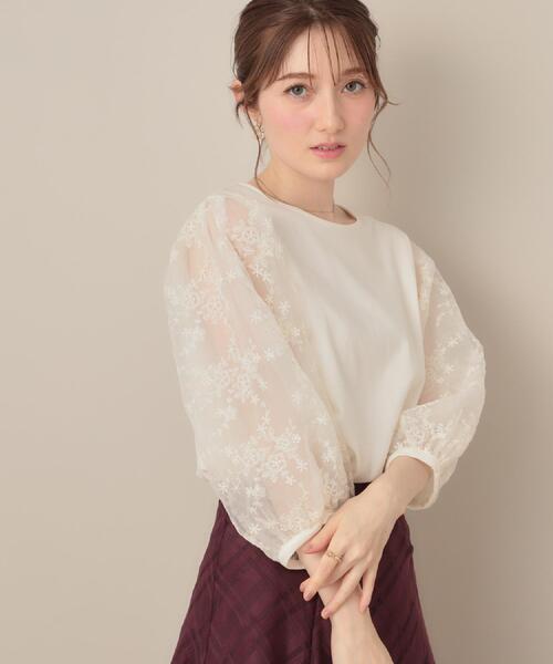 couture brooch(クチュールブローチ)の「【接触冷感・UVカット・マシンウォッシャブル】袖レースドッキングカットソー(Tシャツ/カットソー・レディース・オフホワイト/ナチュラル/ブラック・40/42/36/38)」の20枚目の写真
