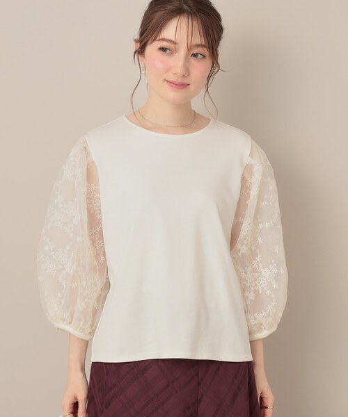 couture brooch(クチュールブローチ)の「【接触冷感・UVカット・マシンウォッシャブル】袖レースドッキングカットソー(Tシャツ/カットソー・レディース・オフホワイト/ナチュラル/ブラック・40/42/36/38)」の14枚目の写真
