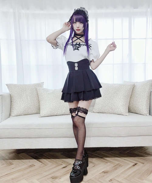 MA*RS（アメーバーマーズ）の「フリルリボンテレコトップス（Tシャツ/カットソー・レディース・ブラック/ピンク/ホワイト/ブラック×ブラック/グレー/ピンク系その他/ホワイト×ホワイト・FREE）」の11枚目の写真