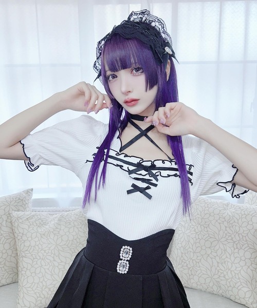 MA*RS（アメーバーマーズ）の「フリルリボンテレコトップス（Tシャツ/カットソー・レディース・ブラック/ピンク/ホワイト/ブラック×ブラック/グレー/ピンク系その他/ホワイト×ホワイト・FREE）」の8枚目の写真