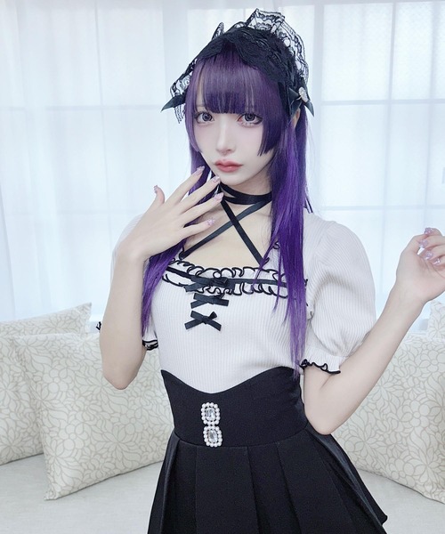 MA*RS（アメーバーマーズ）の「フリルリボンテレコトップス（Tシャツ/カットソー・レディース・ブラック/ピンク/ホワイト/ブラック×ブラック/グレー/ピンク系その他/ホワイト×ホワイト・FREE）」の14枚目の写真