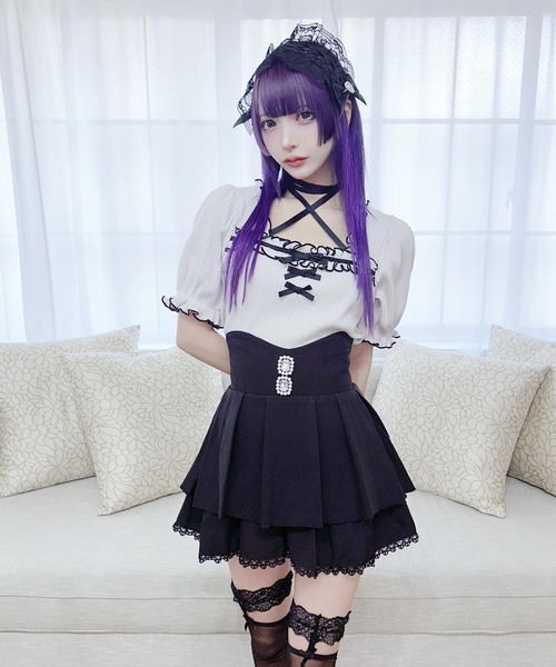 MA*RS（アメーバーマーズ）の「フリルリボンテレコトップス（Tシャツ/カットソー・レディース・ブラック/ピンク/ホワイト/ブラック×ブラック/グレー/ピンク系その他/ホワイト×ホワイト・FREE）」の15枚目の写真