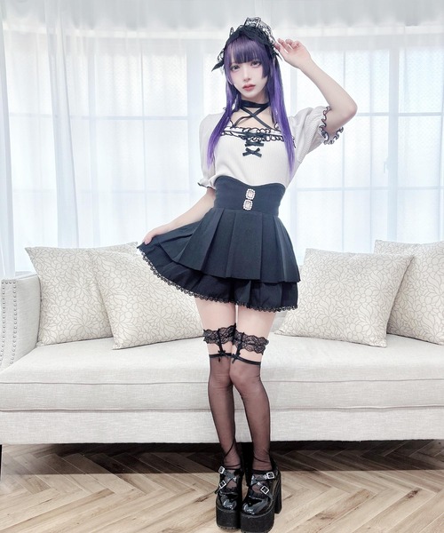 MA*RS（アメーバーマーズ）の「フリルリボンテレコトップス（Tシャツ/カットソー・レディース・ブラック/ピンク/ホワイト/ブラック×ブラック/グレー/ピンク系その他/ホワイト×ホワイト・FREE）」の17枚目の写真