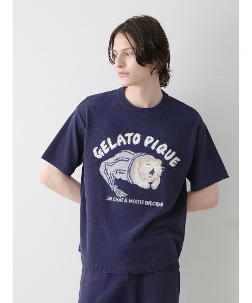 gelato pique（ジェラートピケ）の「【HOMME】sleeping cat ジャガードプルオーバー（ルームウェア/パジャマ・メンズ・ミント/ネイビー/ライトグレー・M/L）」の4枚目の写真
