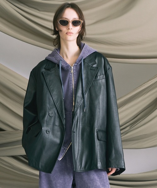 UNISEX》Sheep Leather Peaked Lapel Semi-Double Tailored Jacket