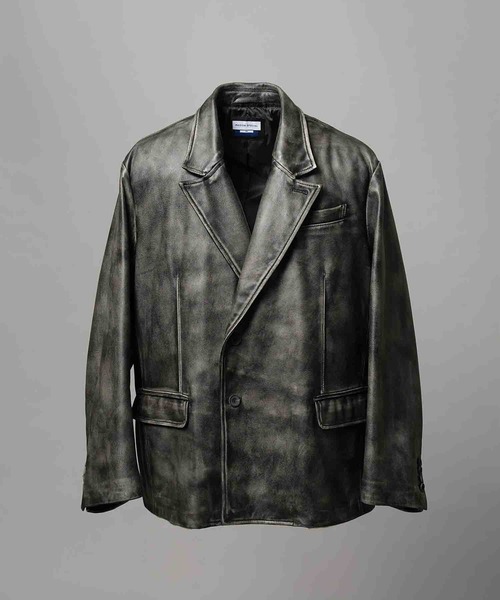 お値下げしました⭐イタリア製⭐AO シープレザーグラデーションジャケット g-stage ジャケット メンズ グレンチェック ダブル イタリア製生地