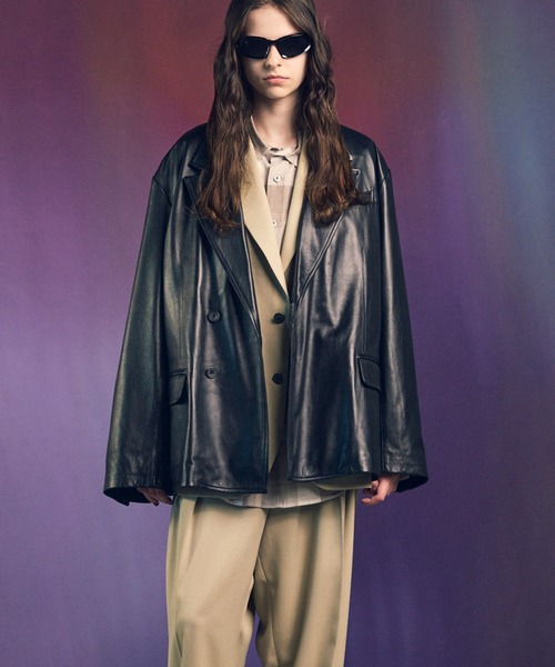 UNISEX》Sheep Leather Peaked Lapel Semi-Double Tailored Jacket