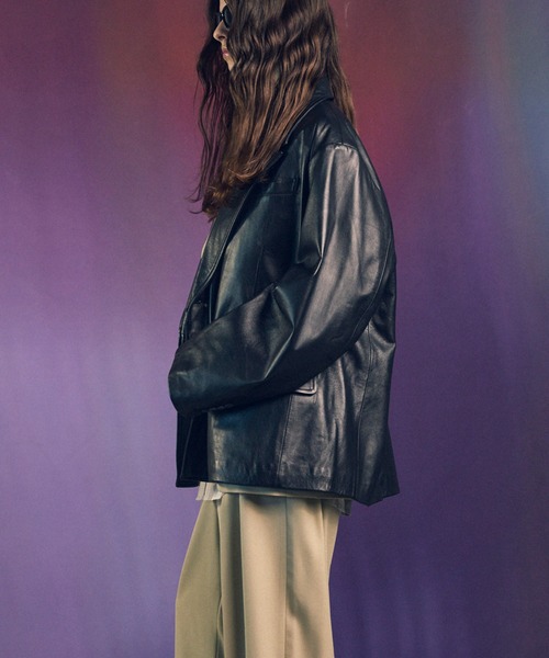 お値下げしました⭐イタリア製⭐AO シープレザーグラデーションジャケット イタリア ROMA生地 グレンチェック柄 ダブルピークドラペル ストレッチ