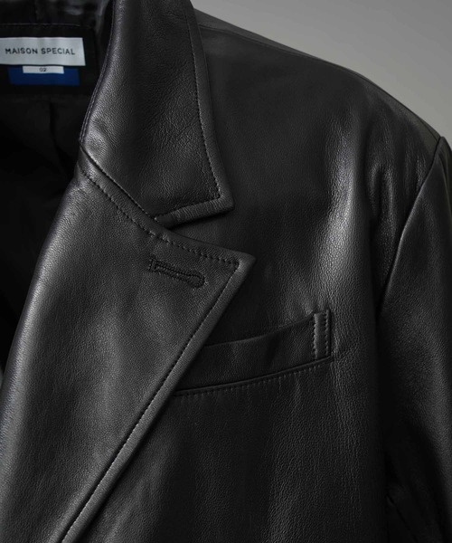 MAISON SPECIAL（メゾンスペシャル）の「《UNISEX》Sheep Leather Peaked Lapel Semi-Double Tailored Jacket/シープレザーピークドラペルセミダブルテーラードジャケット【MAISON SPECIAL/メゾンスペシャル】（テーラードジャケット・メンズ・ブラック/ダークブラック・0/1/2）」の7枚目の写真