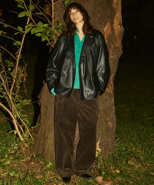 MAISON SPECIAL（メゾンスペシャル）の「《UNISEX》Sheep Leather Peaked Lapel Semi-Double Tailored Jacket/シープレザーピークドラペルセミダブルテーラードジャケット【MAISON SPECIAL/メゾンスペシャル】（テーラードジャケット・メンズ・ブラック/ダークブラック・0/1/2）」の15枚目の写真