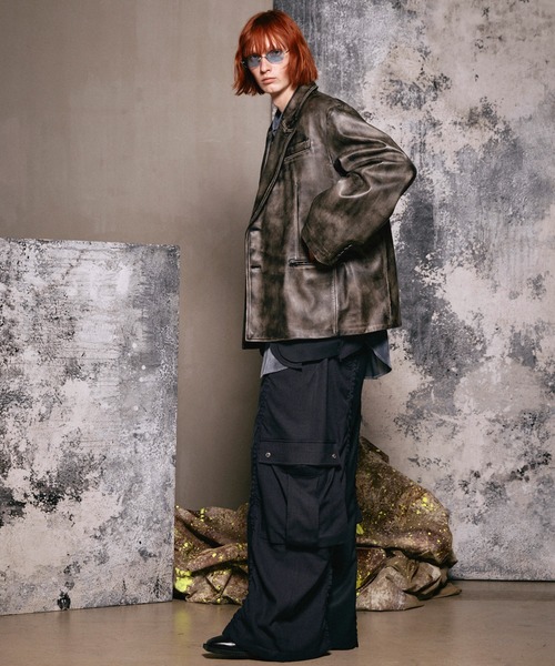 お値下げしました⭐イタリア製⭐AO シープレザーグラデーションジャケット UNISEX》Sheep Leather Peaked Lapel Semi-Double Tailored Jacket