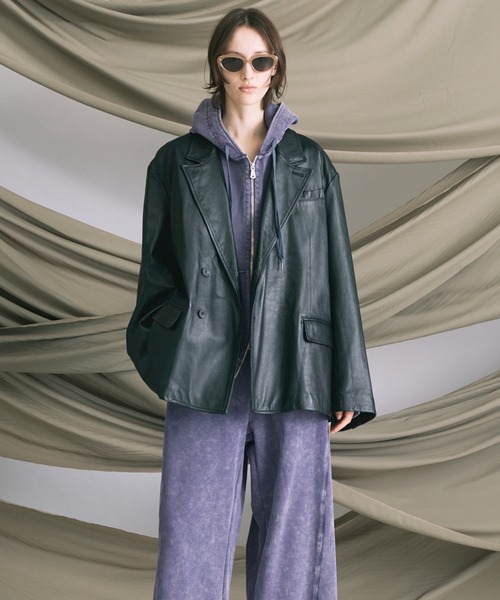 UNISEX》Sheep Leather Peaked Lapel Semi-Double Tailored Jacket