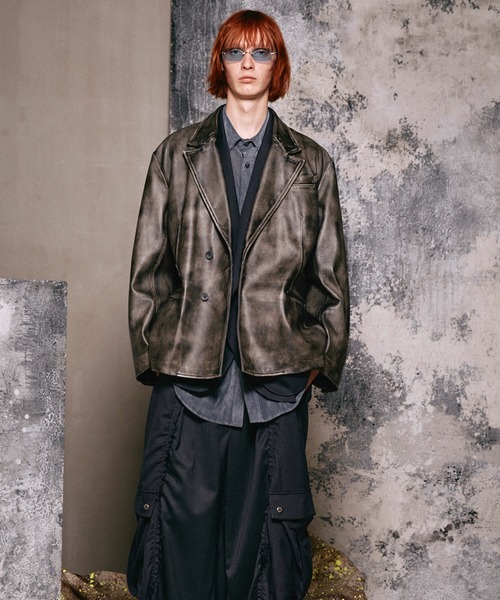 UNISEX》Sheep Leather Peaked Lapel Semi-Double Tailored Jacket