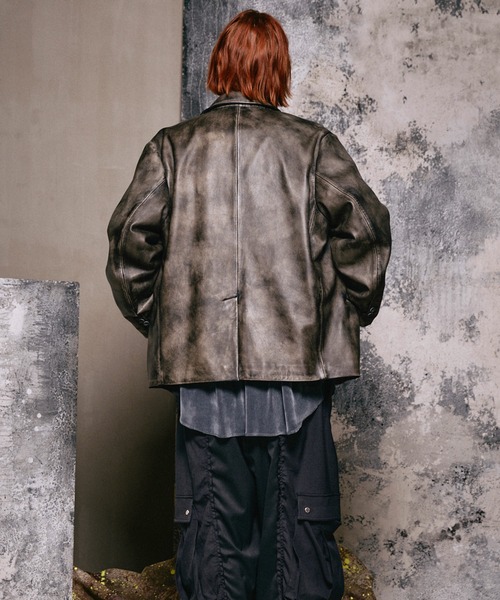 UNISEX》Sheep Leather Peaked Lapel Semi-Double Tailored Jacket