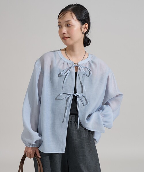 コムデギャルソン リボン シアートップス ブラウス フロントリボンシアーBL|RETRO GIRL | RETRO GIRL ONLINE STORE