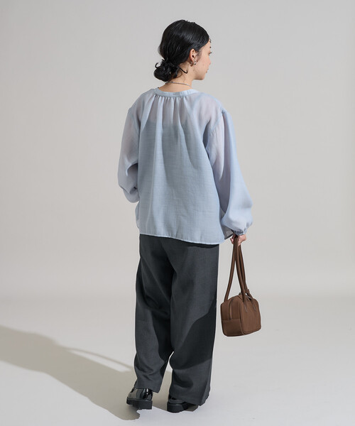 FREAK'S STORE(フリークスストア)の「パフ リボン 2WAYブラウス/シアーブラウス 限定展開(シャツ/ブラウス・レディース・オフホワイト/ブラック/サックスブルー・フリ-)」の6枚目の写真