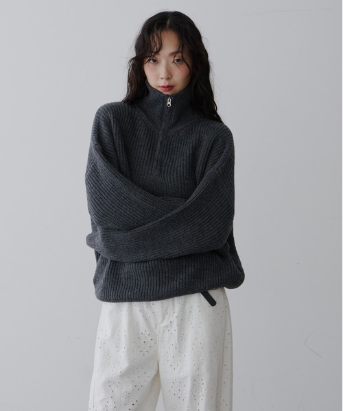 Half-Zip Ribbed Knit Pullover /ハーフジップリブ ニット プル