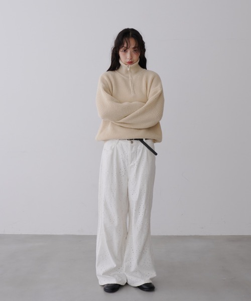 NUJOH(ヌゾ)の「Half-Zip Ribbed Knit Pullover /ハーフジップリブ ニット プルオーバー(ニット/セーター・レディース・ブラウン/ベージュ/チャコールグレー・FREE)」の12枚目の写真