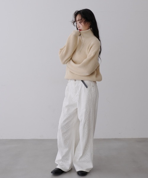 NUJOH(ヌゾ)の「Half-Zip Ribbed Knit Pullover /ハーフジップリブ ニット プルオーバー(ニット/セーター・レディース・ブラウン/ベージュ/チャコールグレー・FREE)」の13枚目の写真