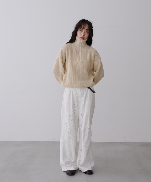 NUJOH(ヌゾ)の「Half-Zip Ribbed Knit Pullover /ハーフジップリブ ニット プルオーバー(ニット/セーター・レディース・ブラウン/ベージュ/チャコールグレー・FREE)」の14枚目の写真