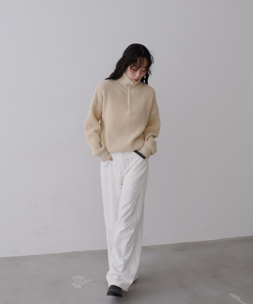 NUJOH(ヌゾ)の「Half-Zip Ribbed Knit Pullover /ハーフジップリブ ニット プルオーバー(ニット/セーター・レディース・ブラウン/ベージュ/チャコールグレー・FREE)」の15枚目の写真