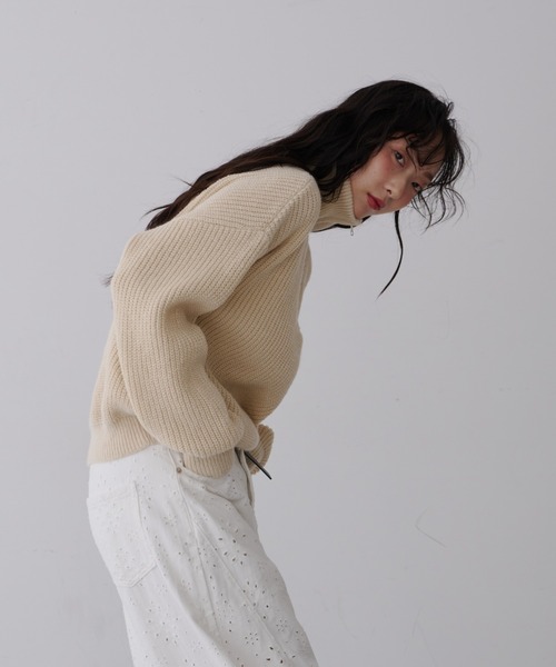 NUJOH(ヌゾ)の「Half-Zip Ribbed Knit Pullover /ハーフジップリブ ニット プルオーバー(ニット/セーター・レディース・ブラウン/ベージュ/チャコールグレー・FREE)」の17枚目の写真